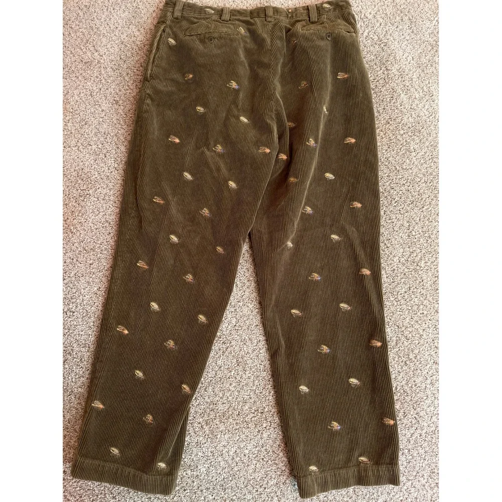 VTG Polo Ralph Lauren Mens Pants 38R Brown Corduroy Fishing Fly Lure Embroidered